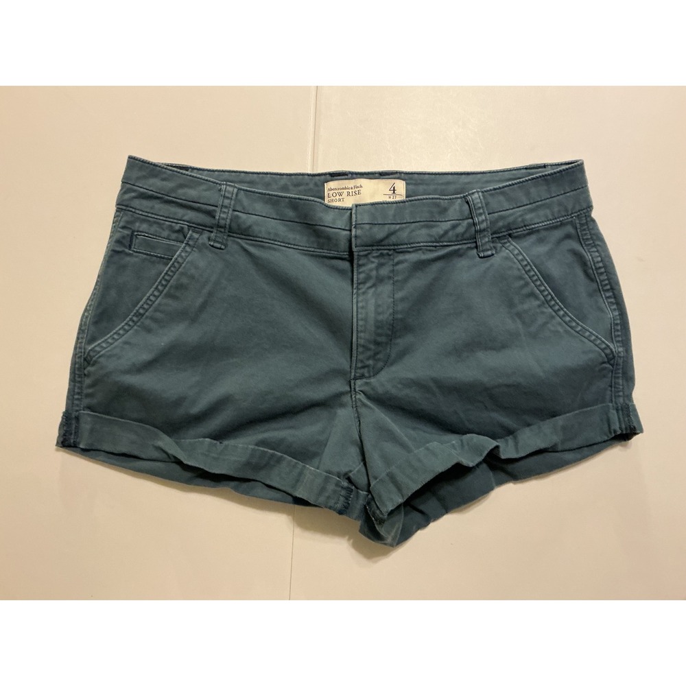 Abercrombie & Fitch Low Rise Micro Shorts Teal Cotton Stretch Cuffed Sz 4 Sexy